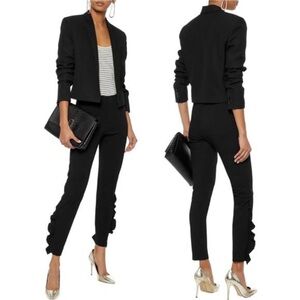 IRO Fholan Women's Black Slim Fit Ponte Stretch Dress Ruffled Pants